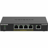 Front view of NETGEAR GS305PP switch showing LED status indicators and 5 Gigabit Ethernet ports-alternate-image2