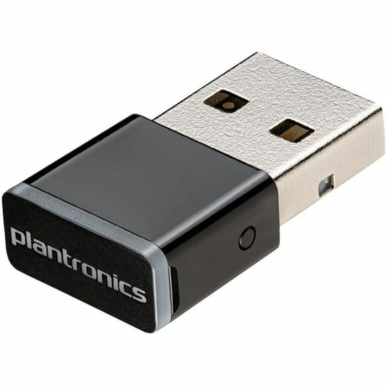 Poly BT600 Bluetooth USB adapter showing compact black and silver design with Plantronics branding