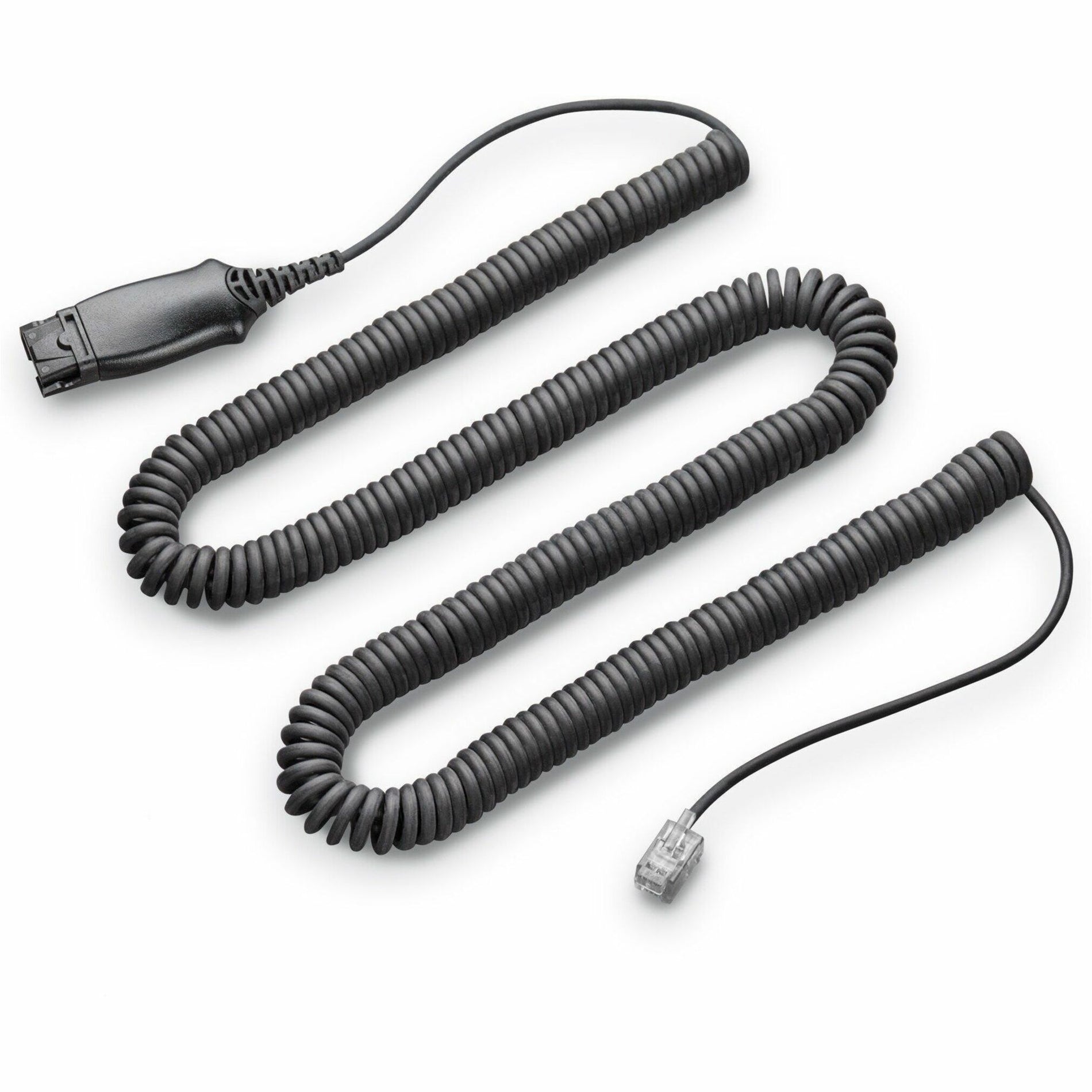 Black coiled power supply cable for Poly Savi Office headset with connector ends-alternate-image1