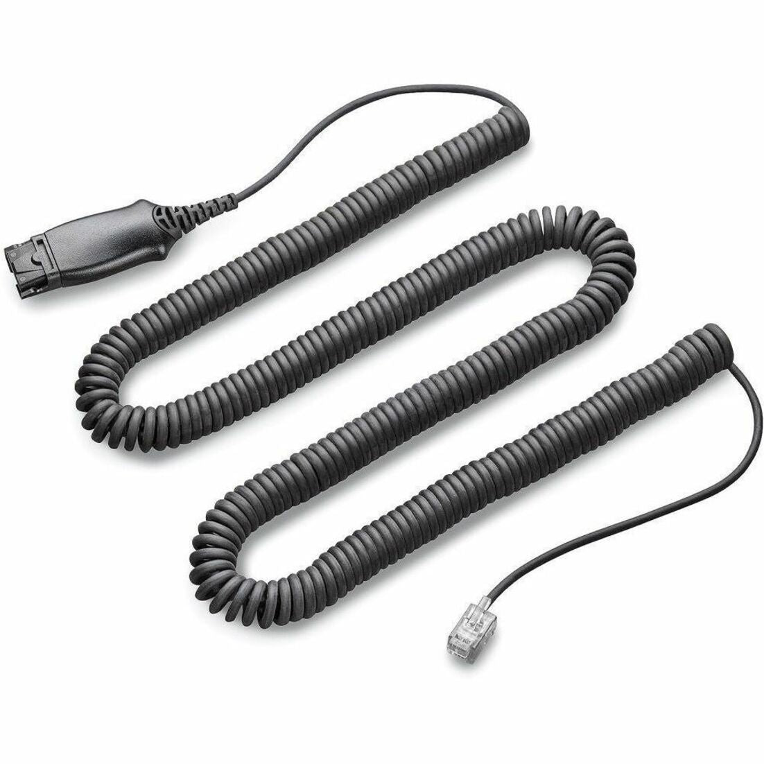 Poly Savi Office S2 telephone cable showing black coiled design with connectors at both ends-alternate-image1