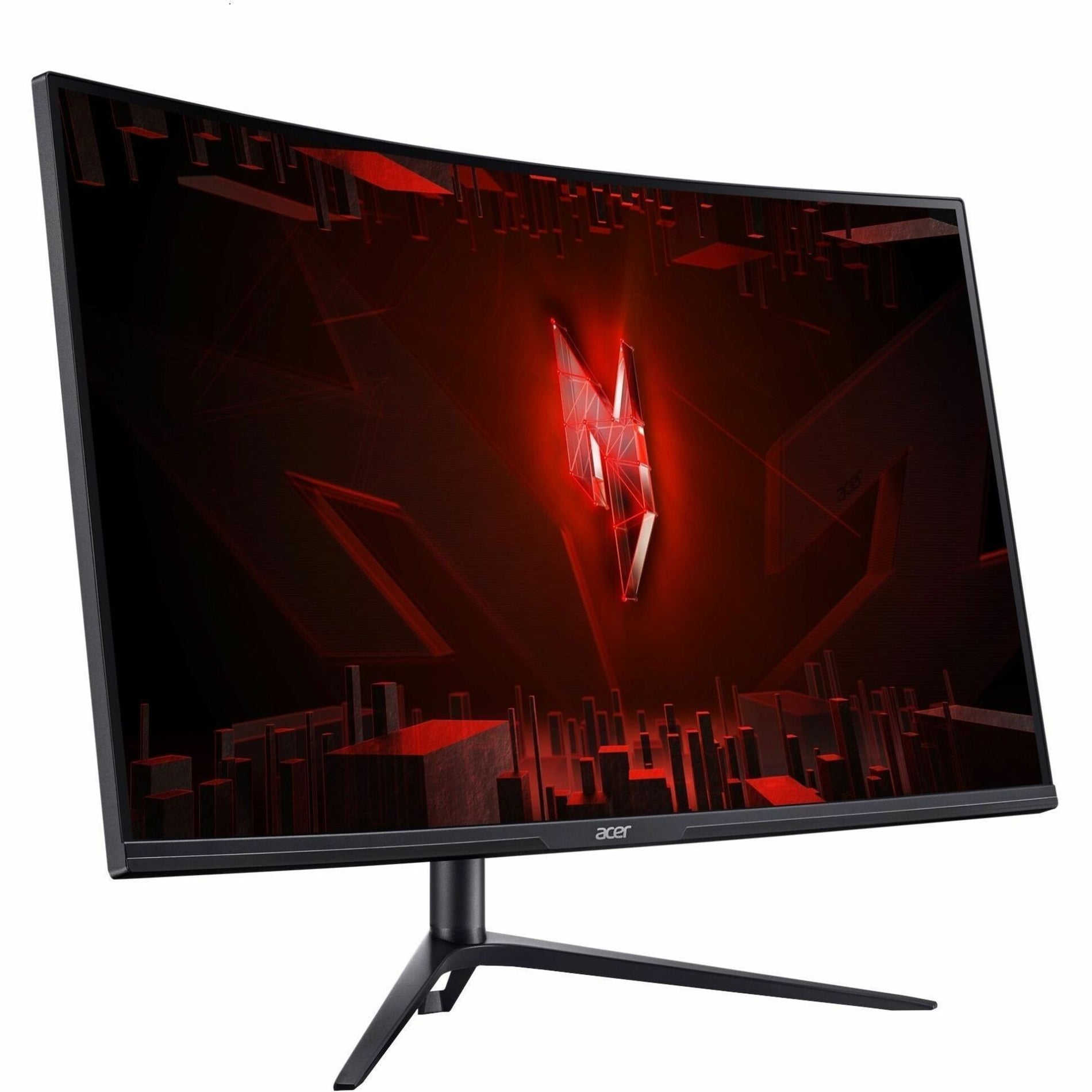 Front view of Acer Nitro XZ320QK P3 curved gaming monitor displaying red Nitro logo on black background-alternate-image1