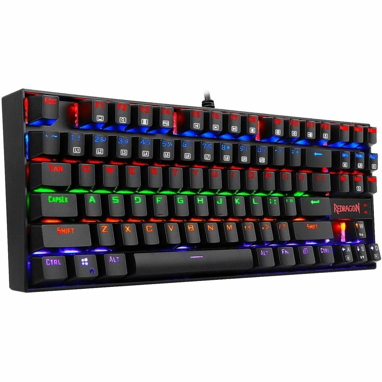 Angled view of Redragon K552-R displaying full RGB lighting customization-alternate-image10