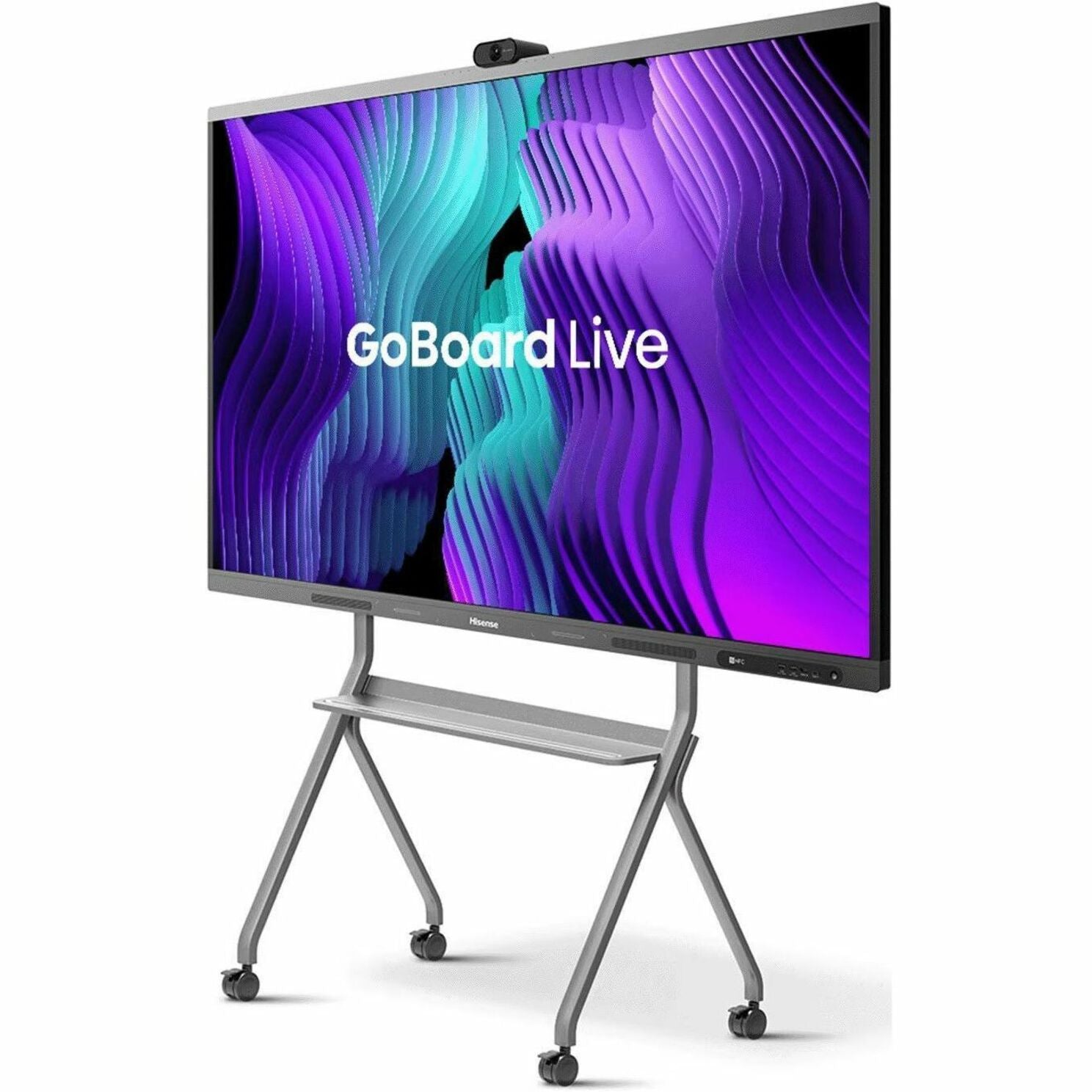 Hisense 75-inch display mounted on mobile stand with wheels showing GoBoard Live interface-alternate-image8