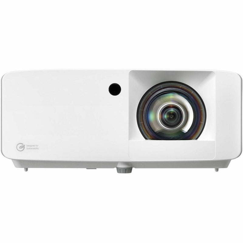 Side angle view of Optoma UHZ35ST projector highlighting short throw lens design