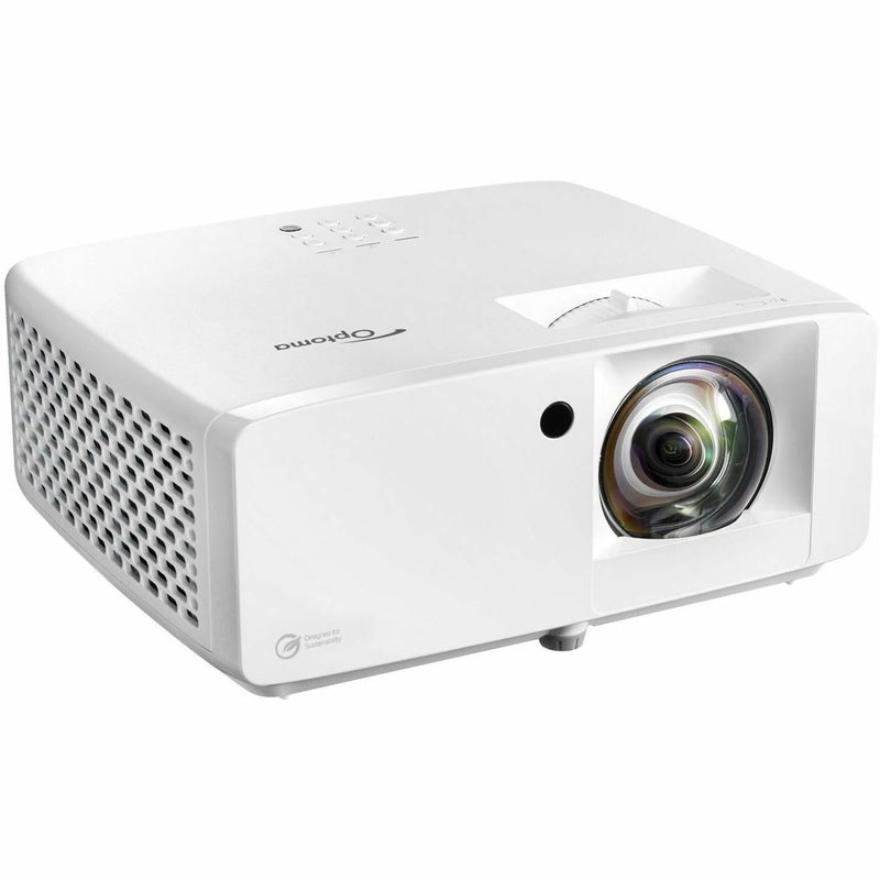 Angled view of Optoma UHZ35ST showing ventilation system and compact design