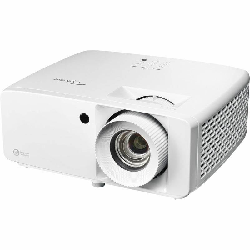 Side angle view of the compact Optoma UHZ66 projector