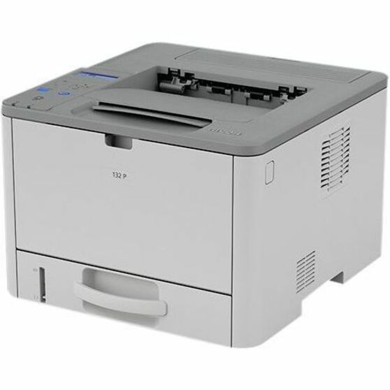 Side angle view of Ricoh 132p printer showing ventilation system