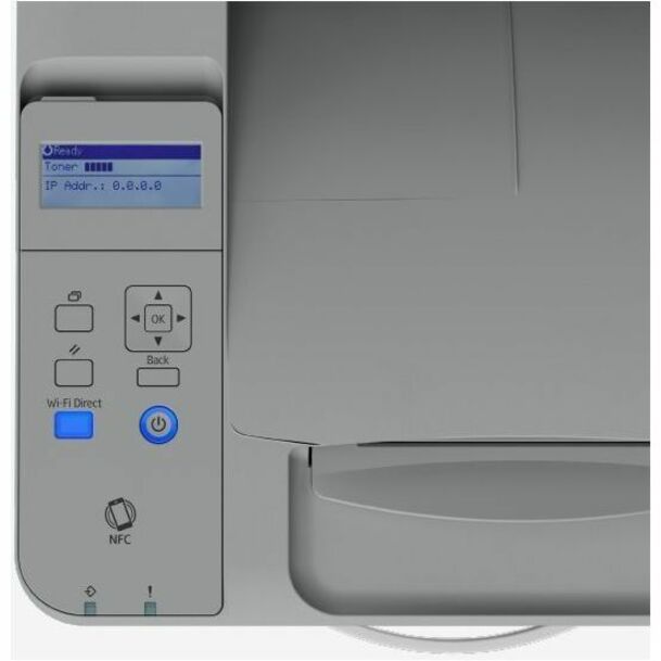 Close-up of Ricoh 132p printer LCD control panel and interface