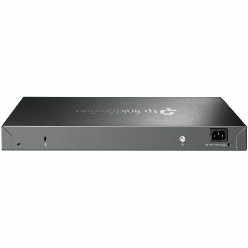 Rear view of TP-Link Omada SG3218XPM2 managed switch showing power input and ventilation design