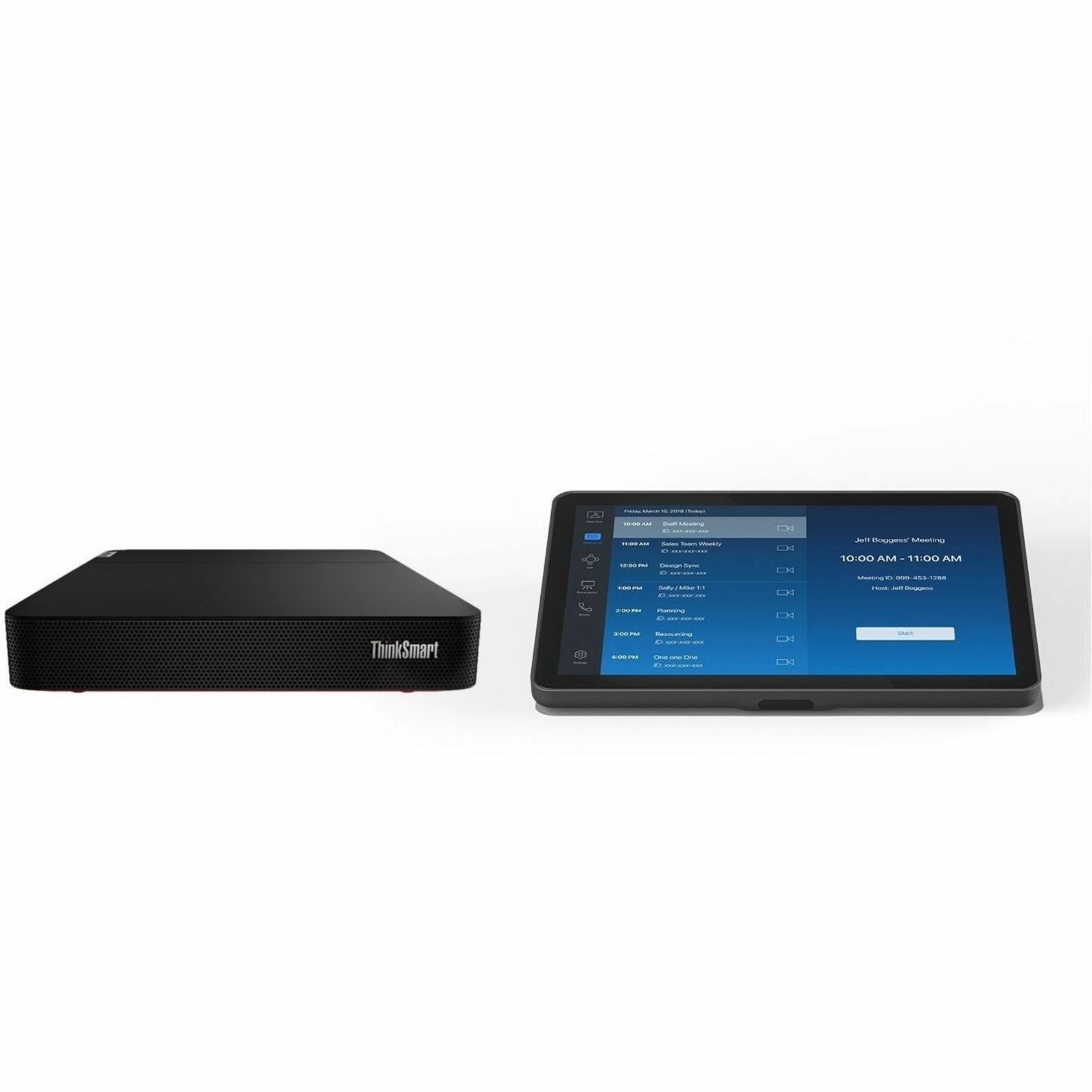 Lenovo ThinkSmart Core mini PC and Logitech Tap touch controller displaying Zoom Rooms interface-alternate-image1