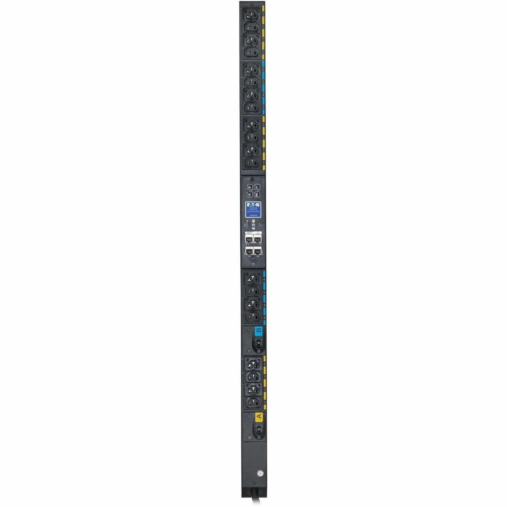 Close-up of Eaton EVMAL630B PDU network interface and control panel with RJ-45 ports-alternate-image2