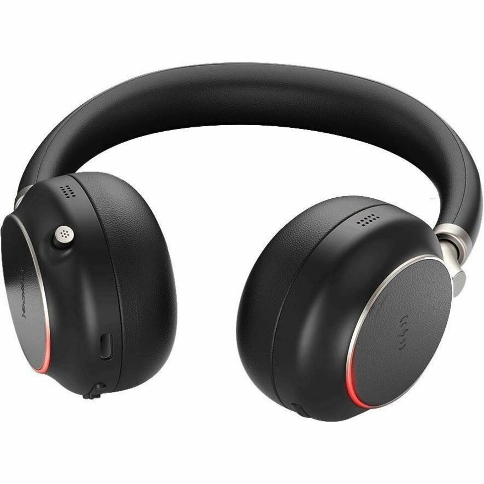 Yealink BH76 Plus headset displaying red LED indicators and noise cancellation features-alternate-image3