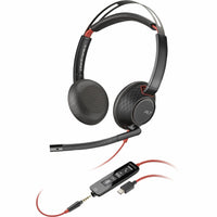 Poly Blackwire 3220 stereo headset with USB-A connection, featuring padded ear cushions, boom microphone, and inline controls-alternate-image1