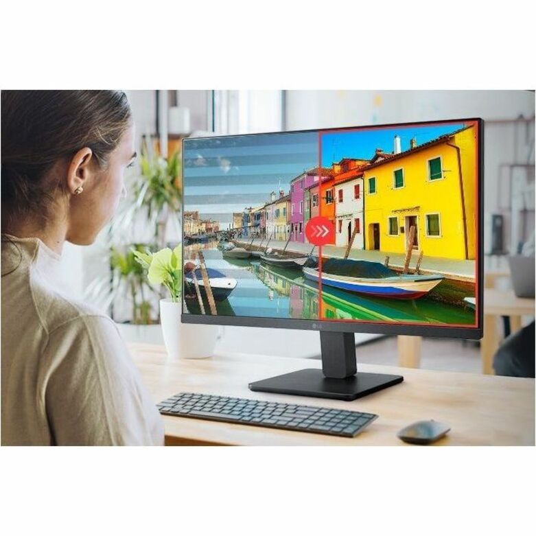 LG monitor displaying colorful scenic image