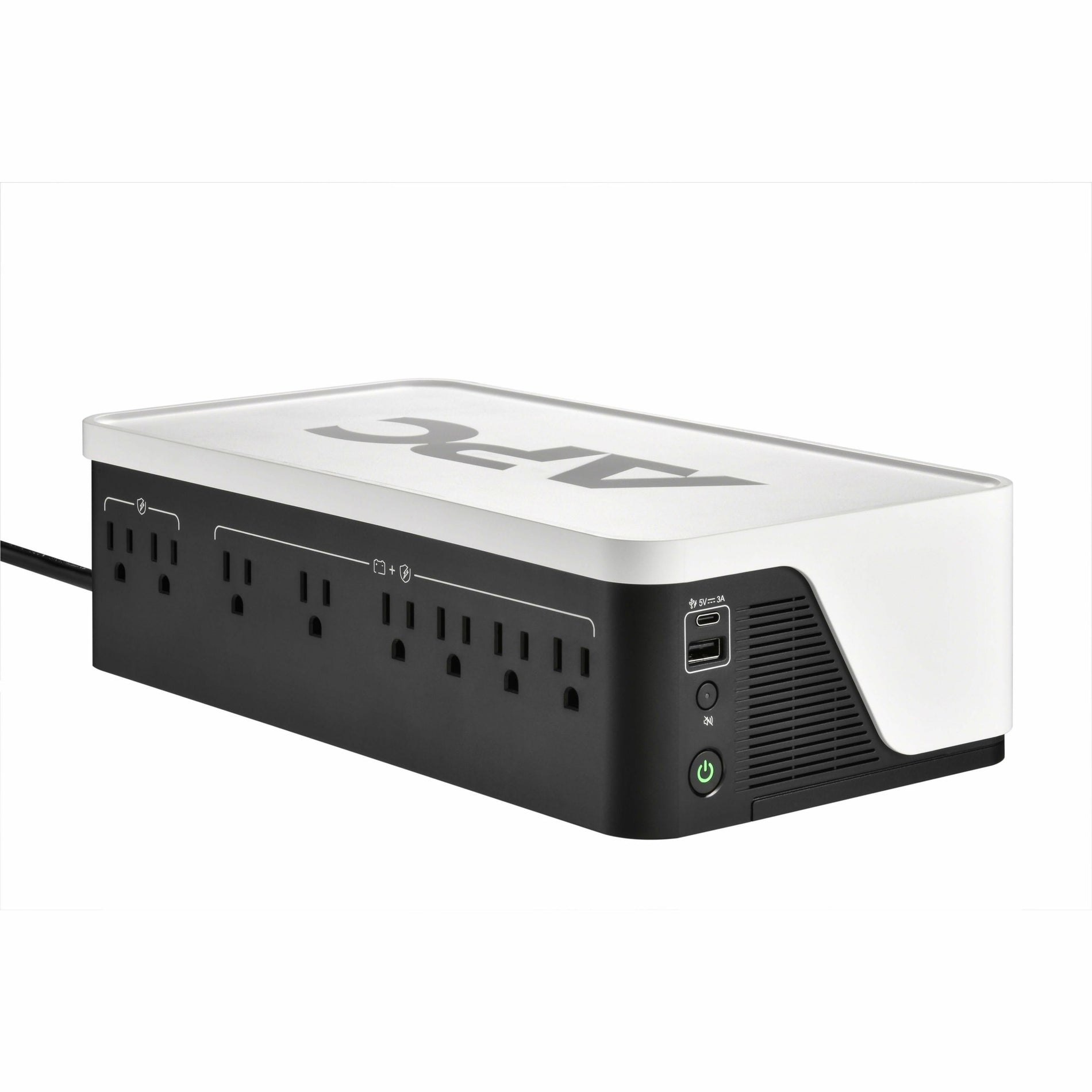 APC Back-UPS BE900G3 front view showing multiple power outlets, USB ports, and power button-alternate-image1