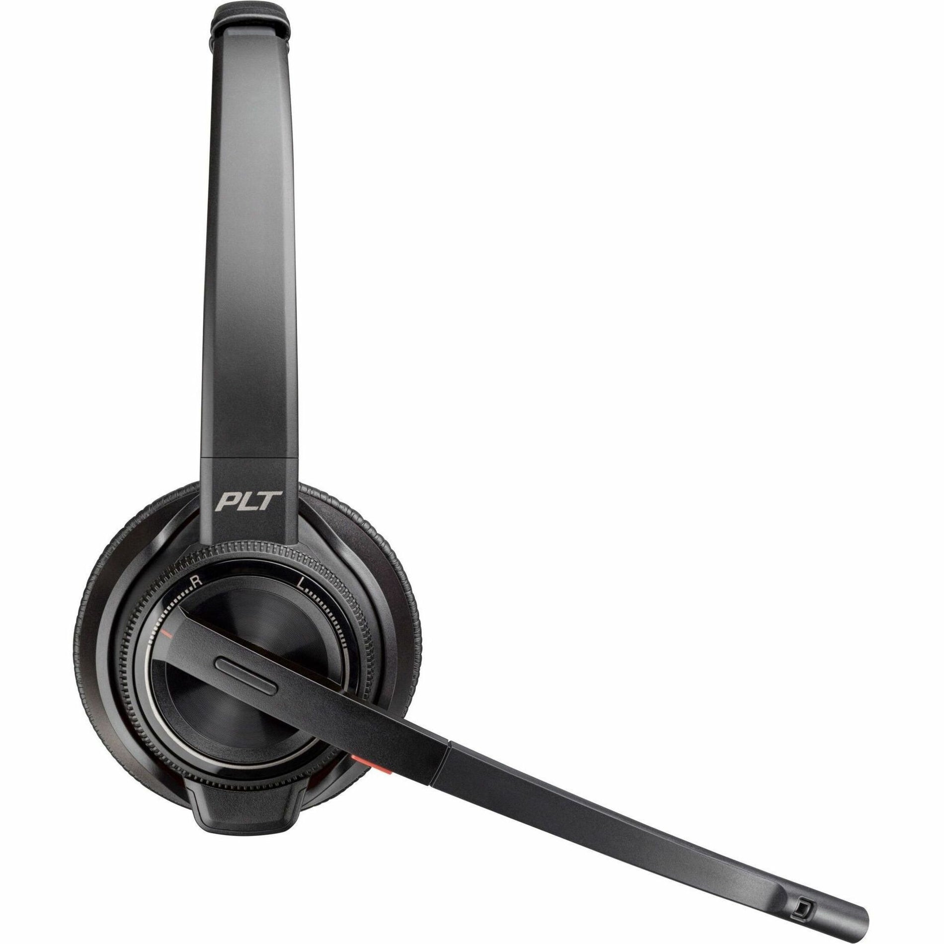 Close-up view of Poly Savi 8220 headset microphone boom and ear cup design-alternate-image2