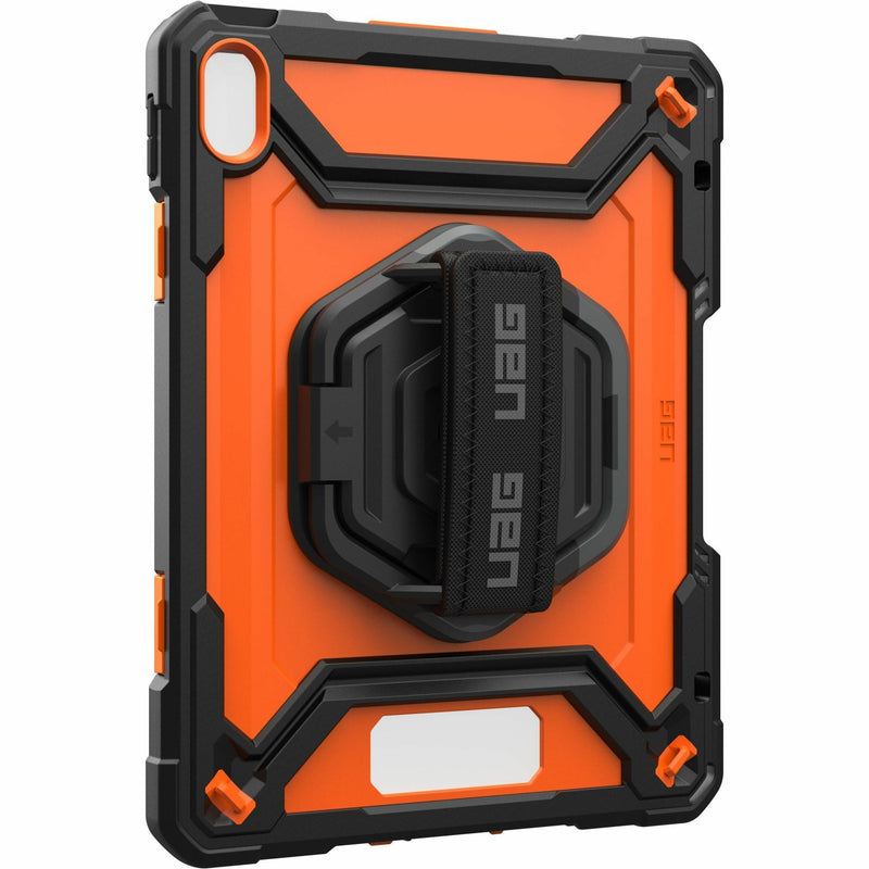 Front view of UAG Plasma iPad case in orange and black with hexagonal mount