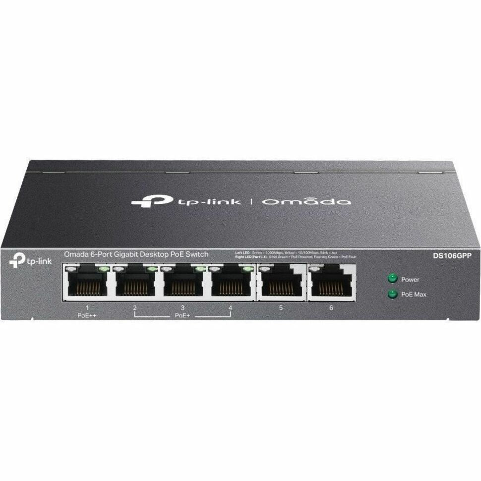 TP-Link Omada DS106GPP 6-Port Gigabit Desktop Ethernet Switch, 3-Port PoE+ and 1-Port PoE++, 64W PoE Budget, 10/100/1000Base-T Network Switch (1 Year Warranty)