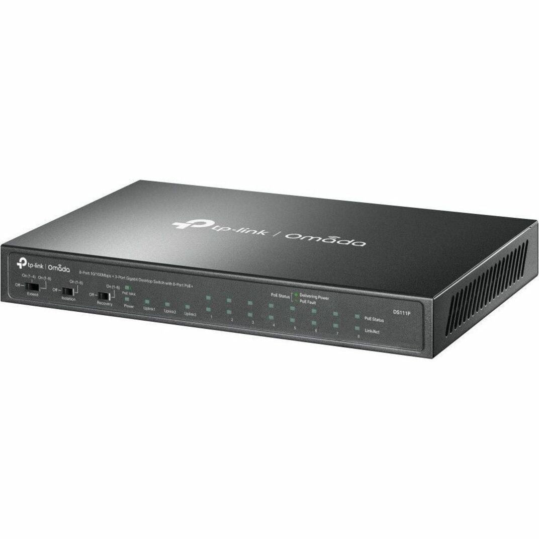 TP-Link Omada 8-Port 10/100Mbps + 3-Port Gigabit Desktop Switch mit 8-Port PoE+ (DS111P)