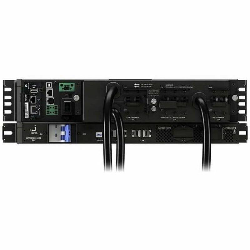 Detailed view of Liebert GXT5LI UPS rear interface showing power connections and management ports