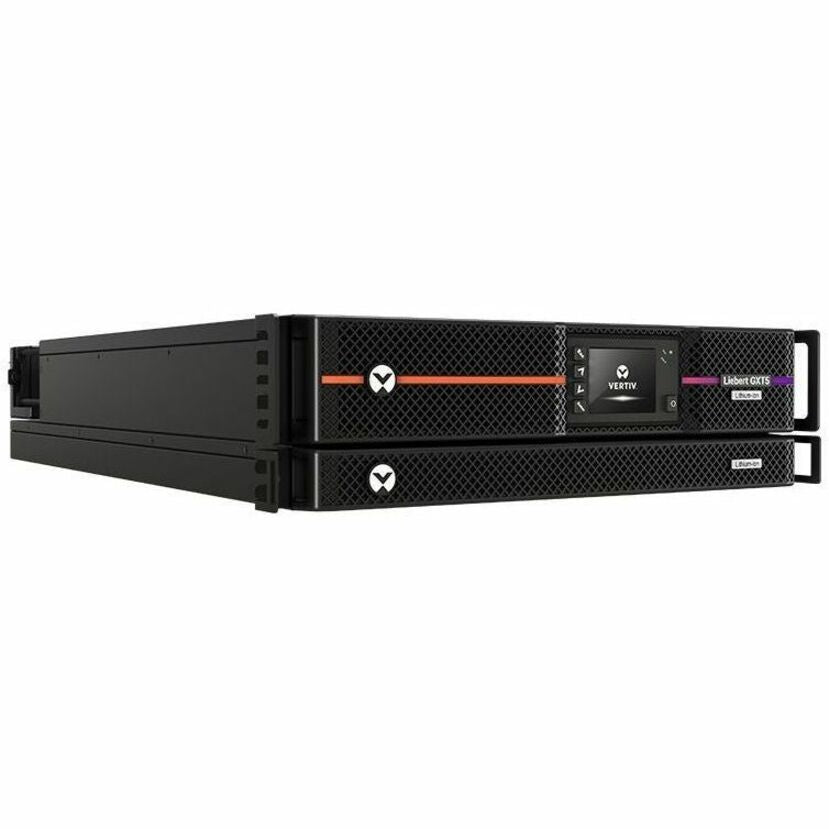 Front view of Liebert GXT5LI 5000VA UPS system showing LCD display and mesh ventilation panel in 3U rack-mount format-alternate-image1