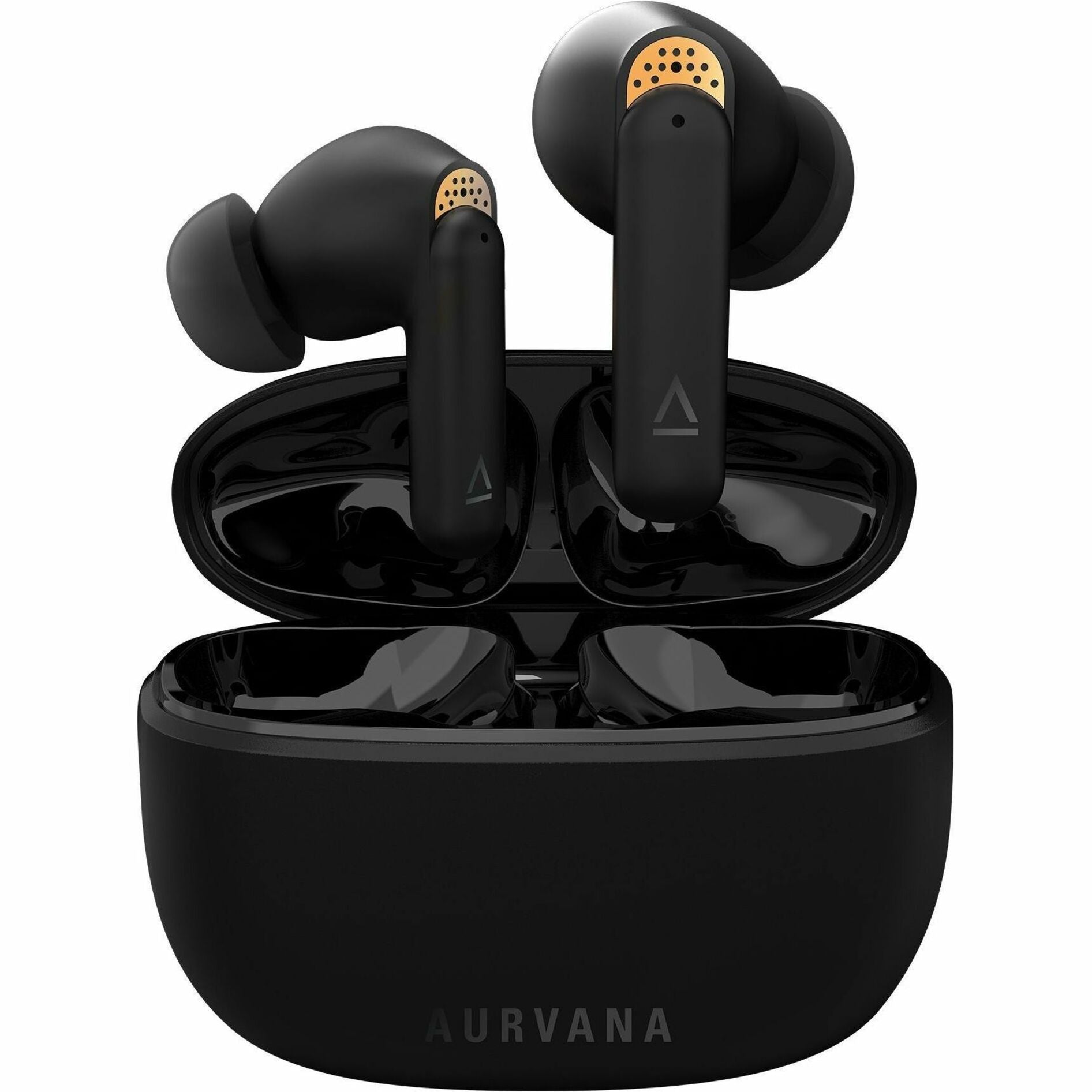 Creative Aurvana Ace earbuds with charging case showing gold mesh accents-alternate-image1