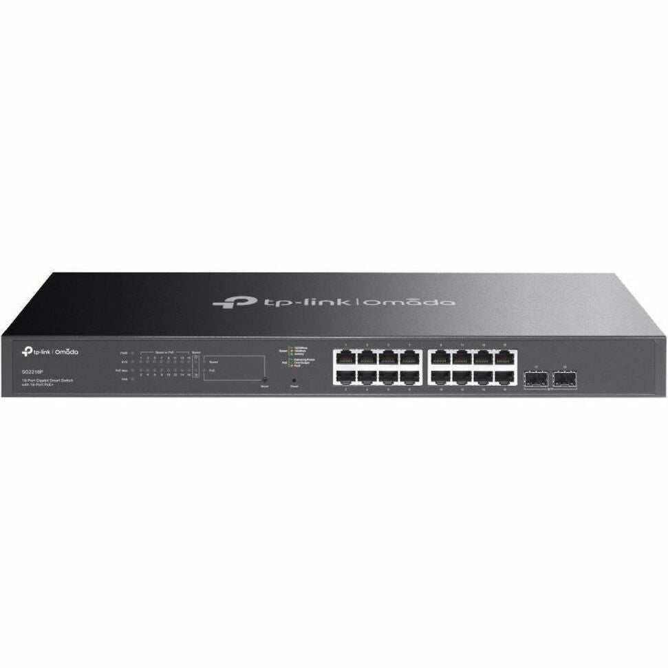 TP-Link Omada 18-Port Gigabit Smart Ethernet Switch, 16 PoE+ Ports, 150W Budget, 2 SFP Slots, Zero-Touch Provisioning, Centralized Management, Layer 2, Fanless, RoHS - SG2218P (1 Year Warranty)