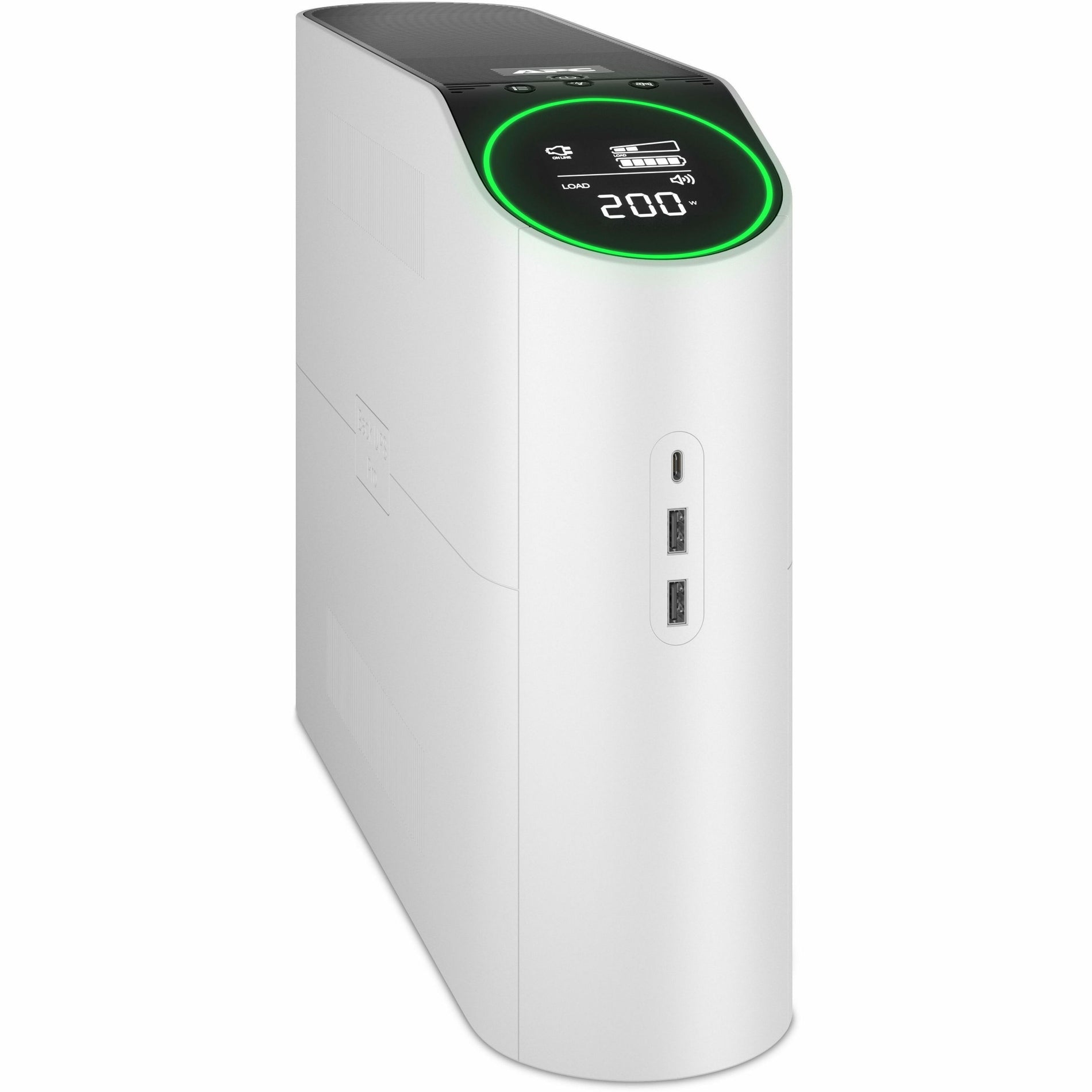 Side view of APC Back-UPS Pro 1500VA showing white tower design and USB charging ports-alternate-image2