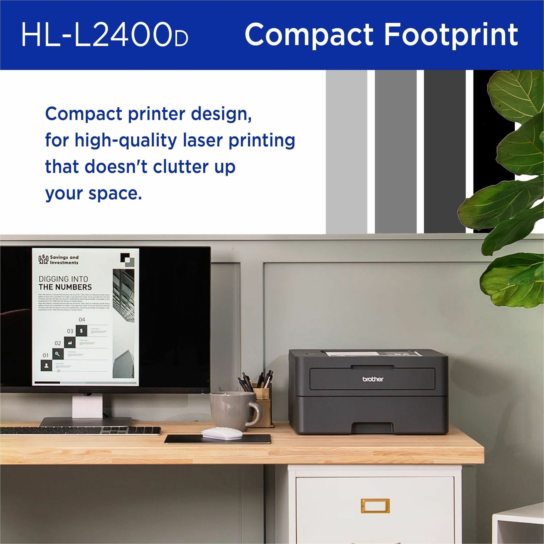 Brother HL-L2400D printer in a modern home office setting showing its compact size-alternate-image5