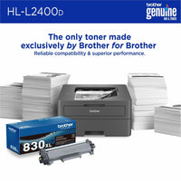 Brother HL-L2400D printer with genuine Brother toner cartridge and stacks of printed papers-alternate-image3