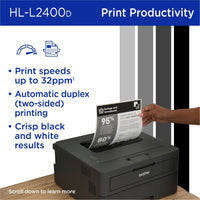 Brother HL-L2400D printer showing print output with crisp black and white text-alternate-image4