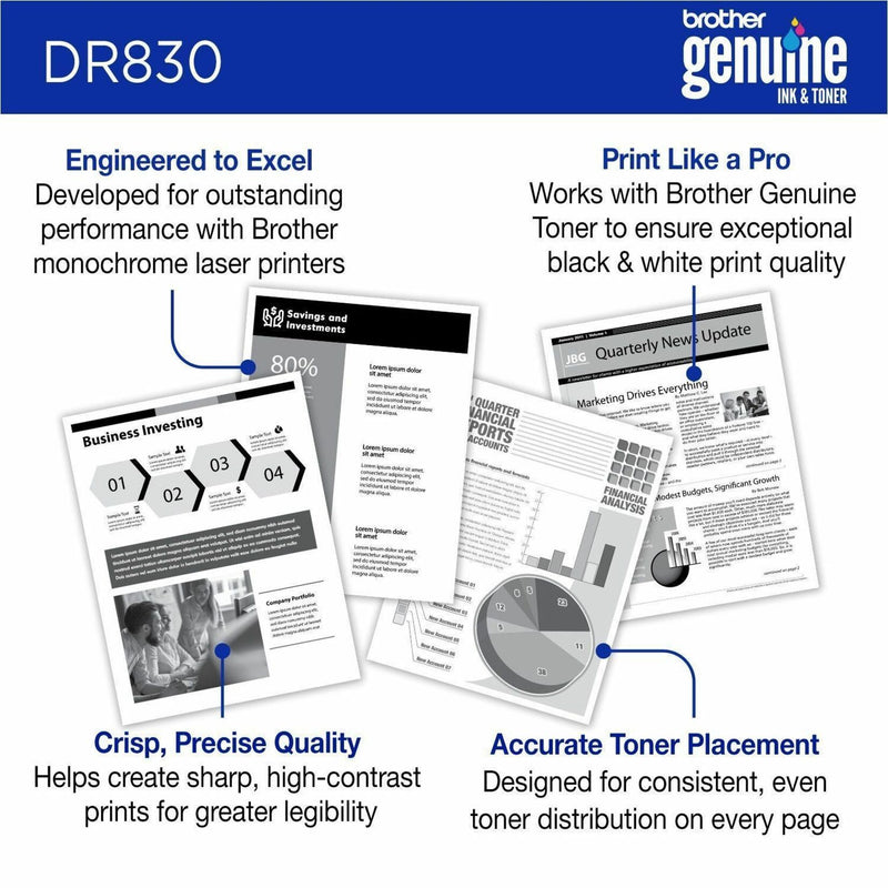 Sample business documents showing print quality of Brother DR830 drum unit