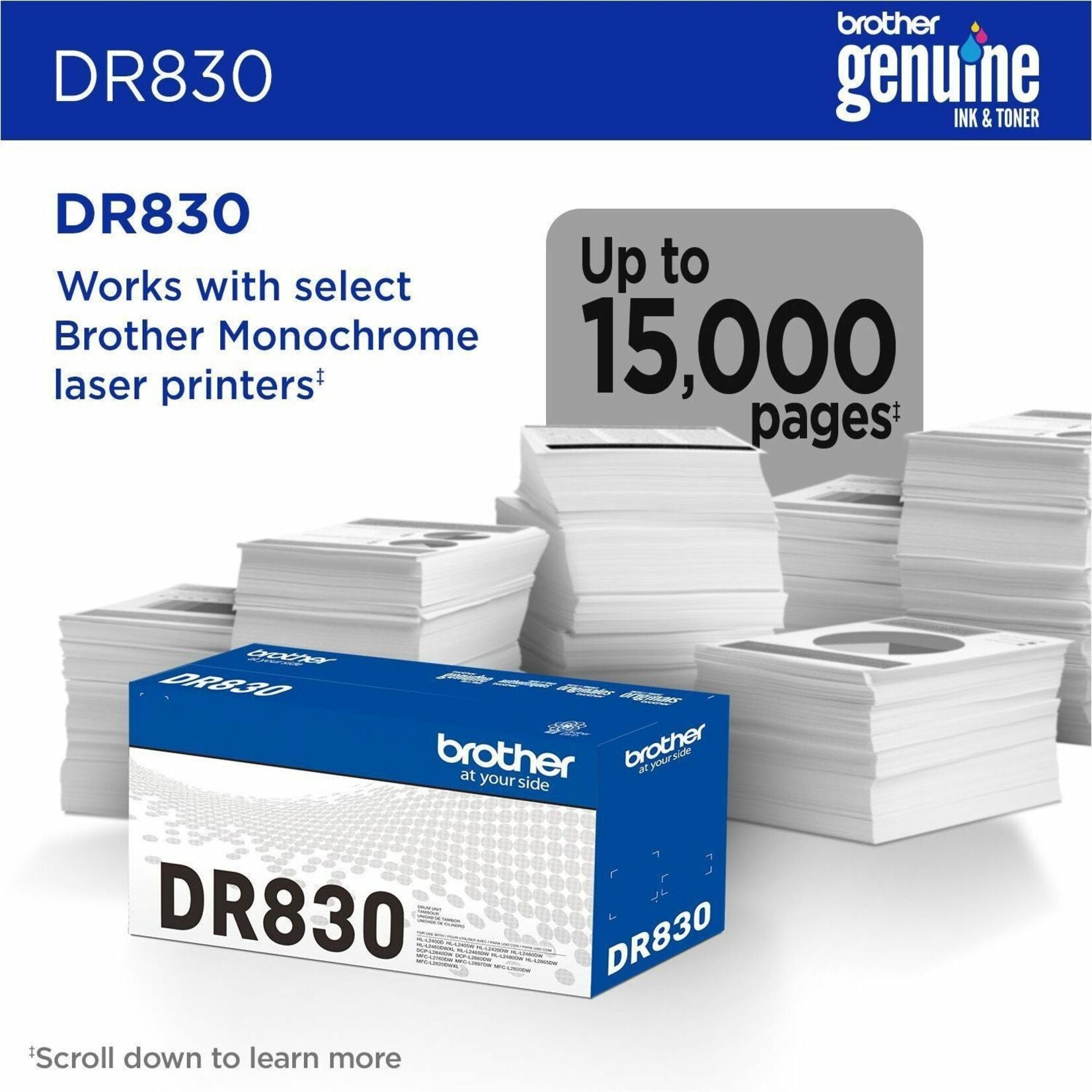 Brother DR830 drum unit product box with stack of printed pages-alternate-image5