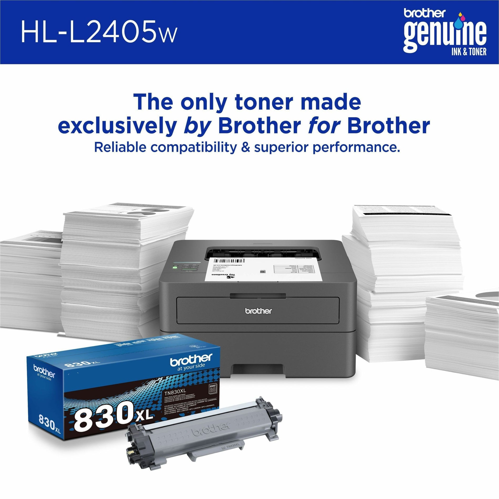 Brother HLL2405W Draadloze HL-L2405W Compacte Monochrome Laserprinter Dienstcyclus 35000 2500 Maandelijks Afdrukvolume