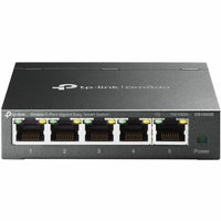 Angled view of TP-Link Omada DS105GE switch showing metal construction and port layout-alternate-image2