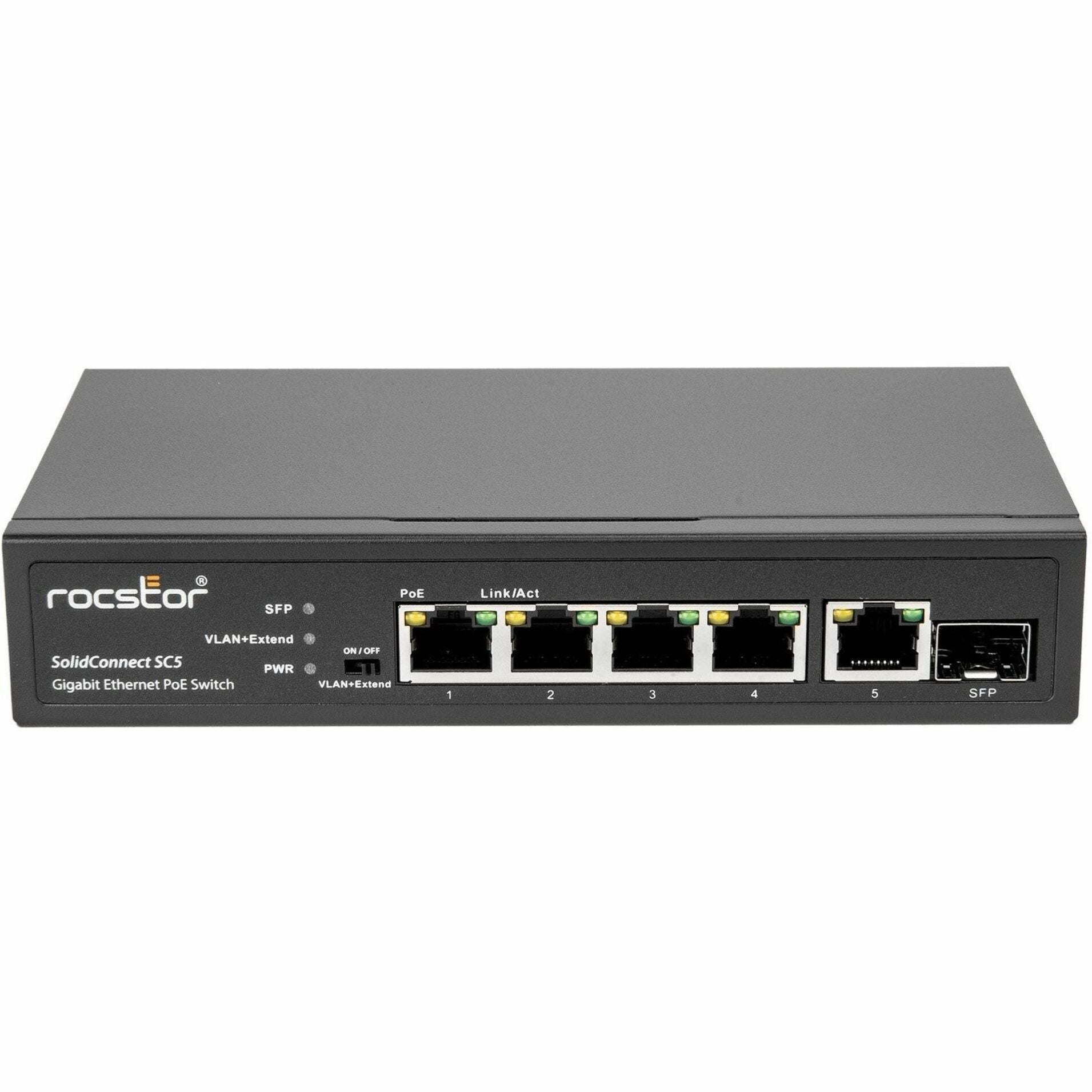 Rocstor Interruptor PoE Rackmount Gigabit de 5 Puertos (Y10S005-B1)