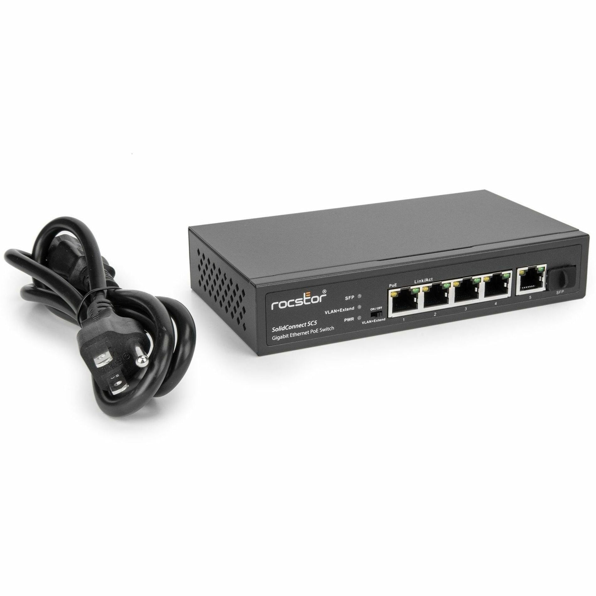 Rocstor 5-Port Gigabit Rackmount PoE Switch (Y10S005-B1)