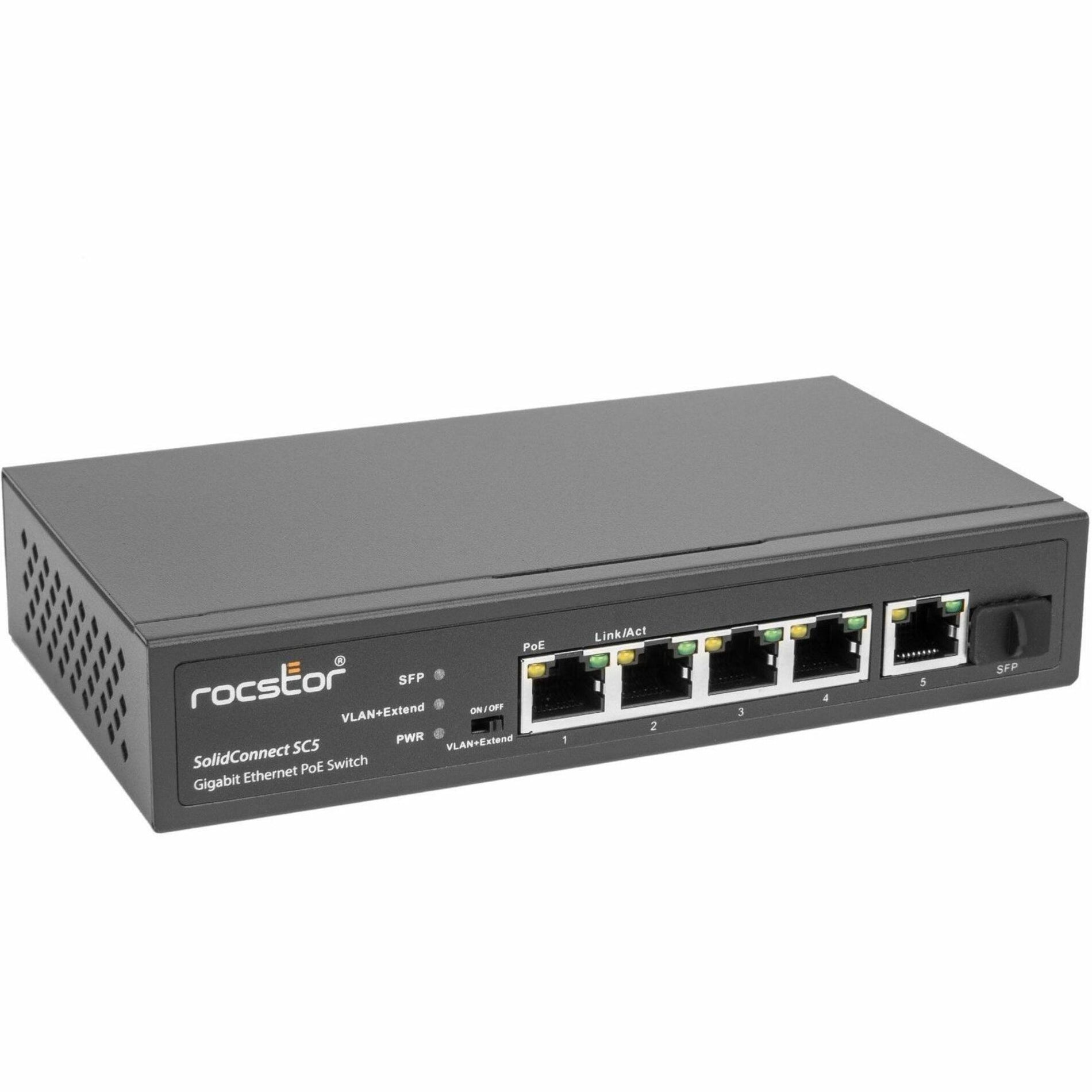 Rocstor 5-Port Gigabit Rakmount Sak PoE