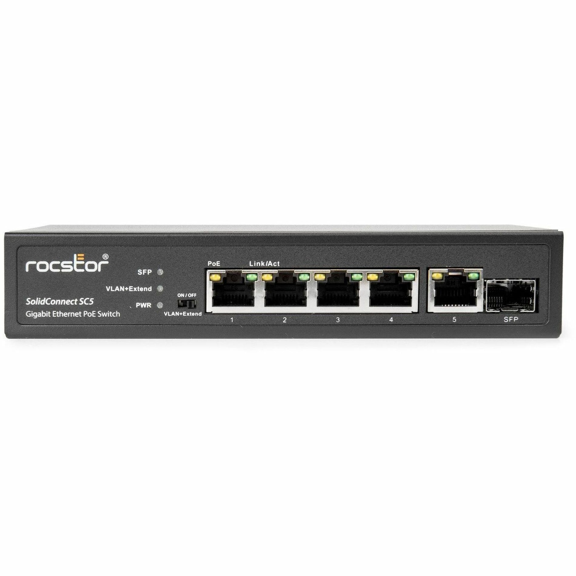 Rocstor 5-Port Gigabit Rackmount PoE Switch (Y10S005-B1)