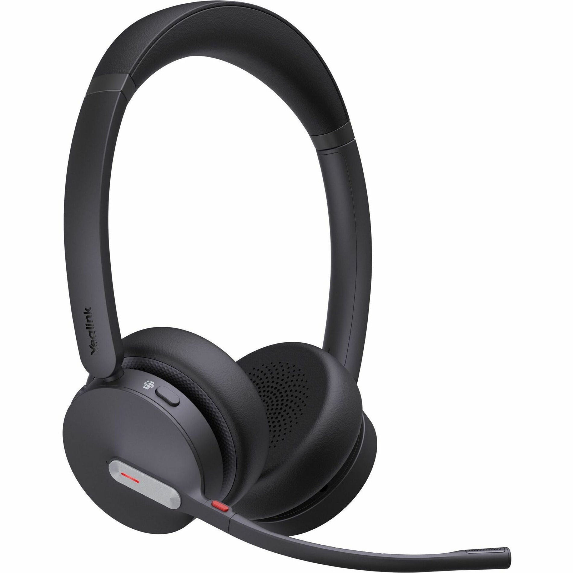 Side view of Yealink BH70 wireless headset in black showing boom microphone and ear cushions-alternate-image1