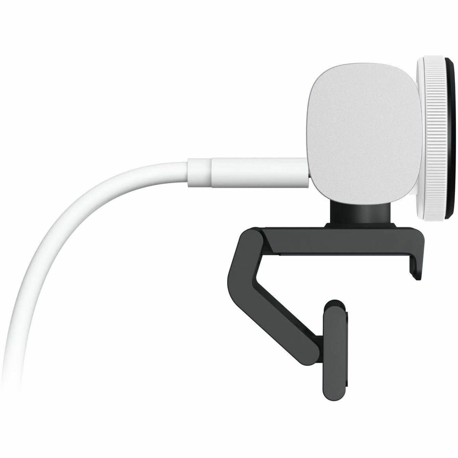 Side view of Logitech MX BRIO webcam showing mounting clip and USB-C cable connection-alternate-image2