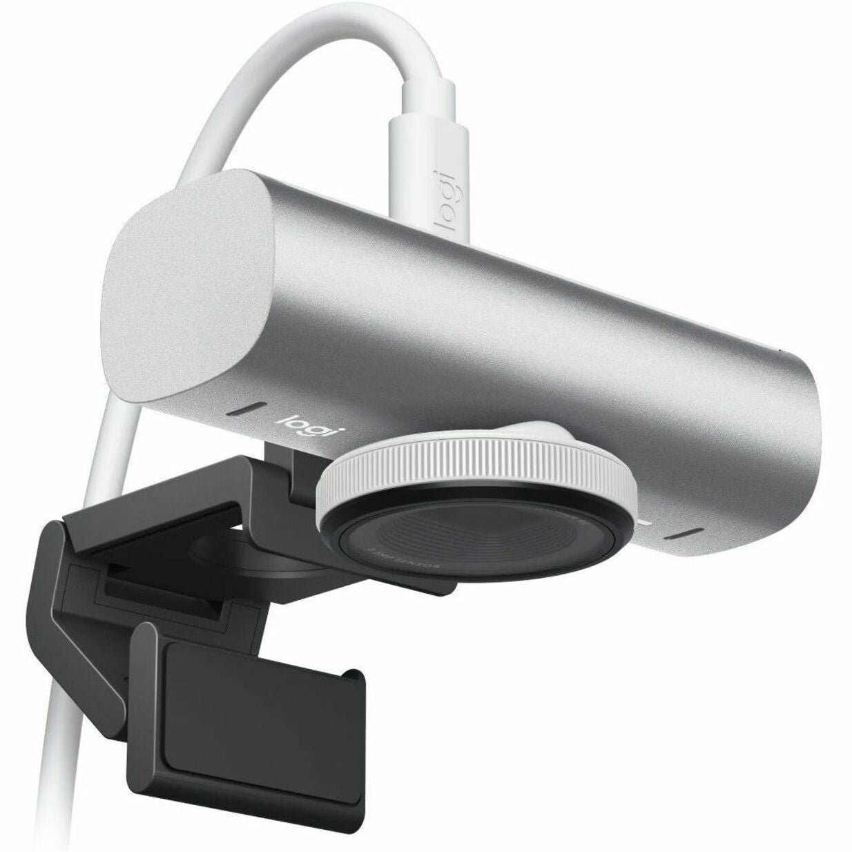 Angled view of Logitech MX BRIO webcam highlighting build quality and design features-alternate-image3