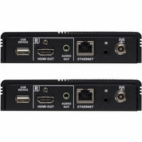 Rear output panel of HDBaseT receiver showing HDMI, USB, audio, and Ethernet ports-alternate-image2