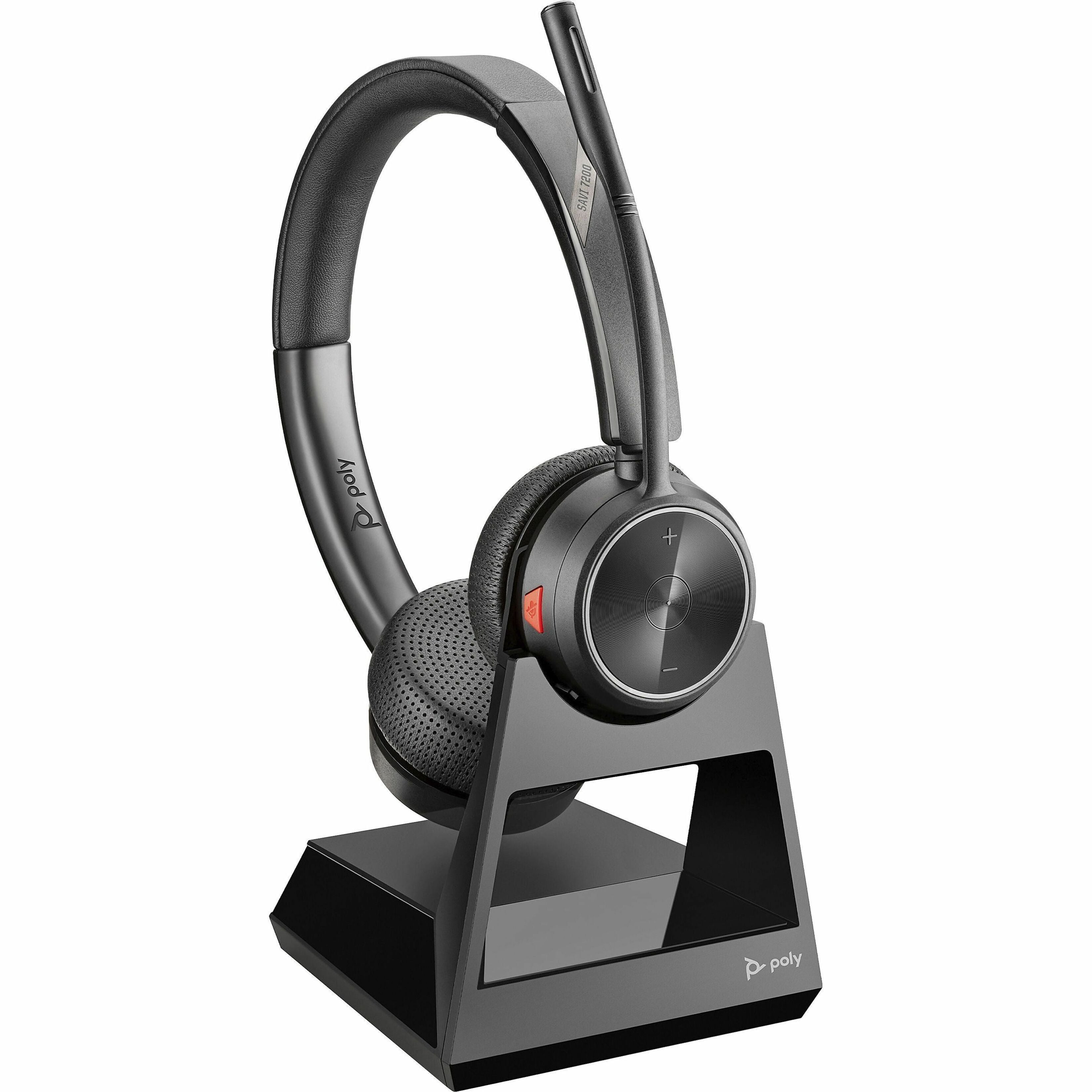 Poly Savi 7220 Office Binaural Wireless DECT Headset, 393ft Range, Noise Canceling, 12Hr Talk Time, Omni-directional Mic, Comfortable SoundGuard Black - 7W6D5AA (2 Year Warranty)