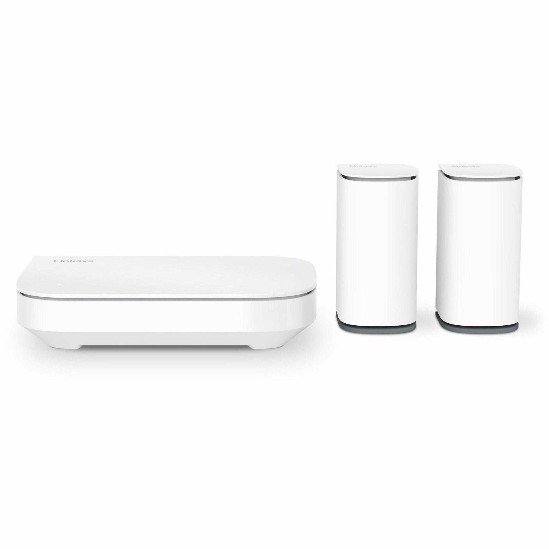 Linksys Velop Micro WiFi 6 system showing main router and two nodes in white with minimalist design-alternate-image1