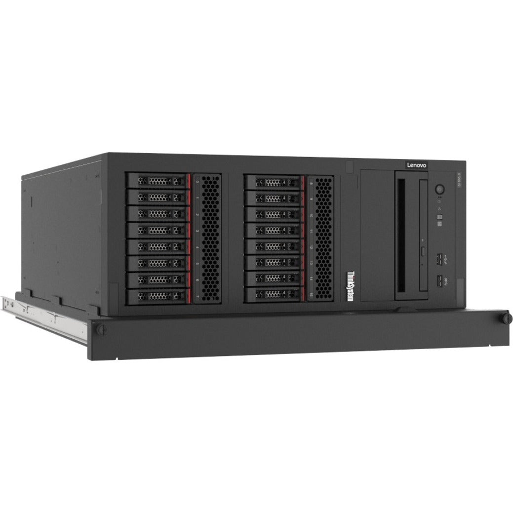 Angled view of rack-mounted Lenovo ThinkSystem ST250 V2 server showing drive bay configuration-alternate-image6