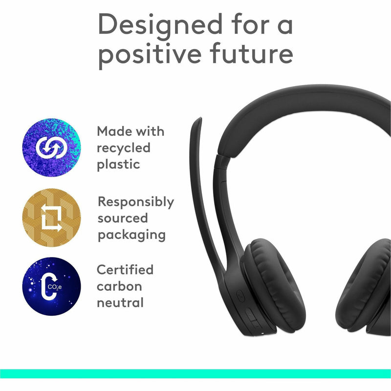 Sustainability features of the Logitech Zone 300 headset with recycled materials