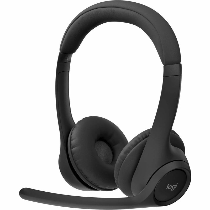 Logitech Zone 300 wireless headset in black featuring over-ear design and boom microphone