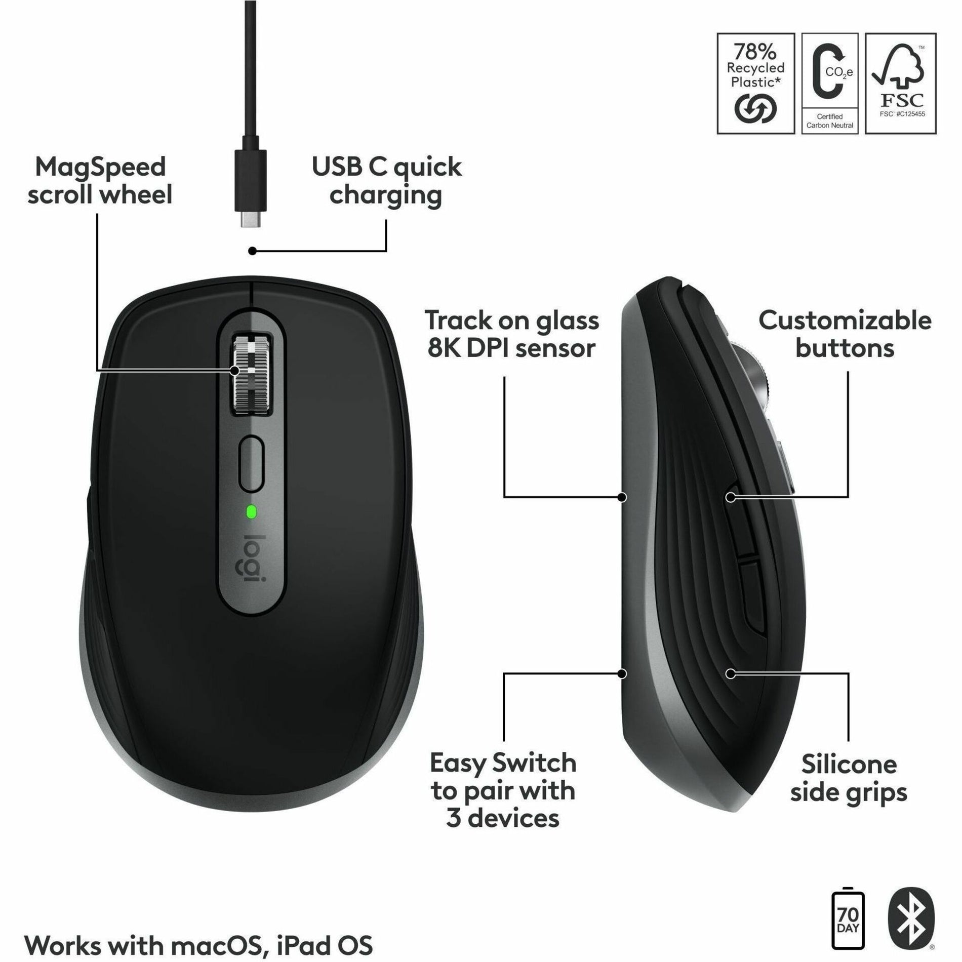 Logitech MX Anywhere 3s draadloze muis voor Mac (Ruimte Grijs) (910-006945)