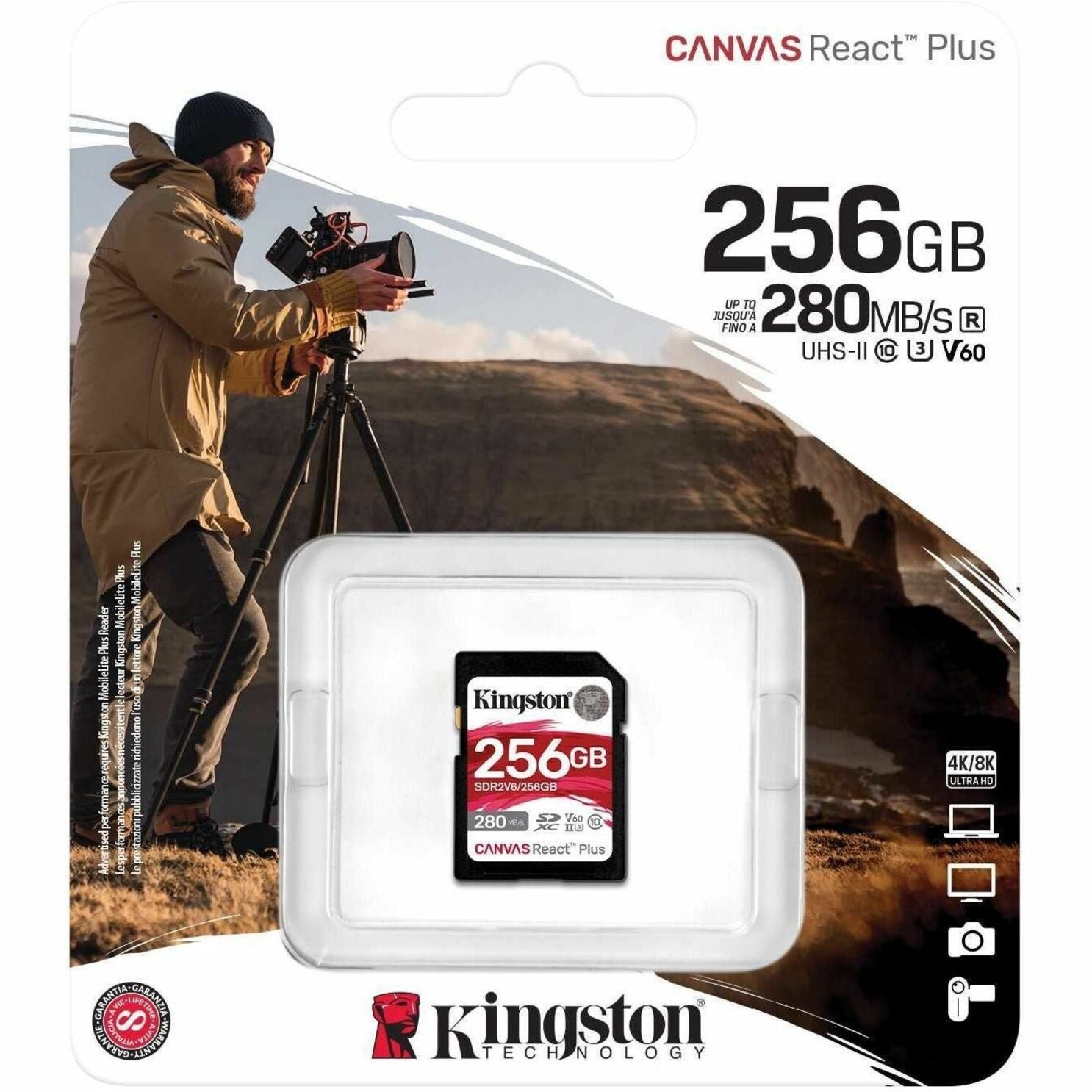 Kingston 256GB Canvas React Plus SDXC UHS-II 280R/150W U3 V60 for Full HD/4K (SDR2V6/256GB)